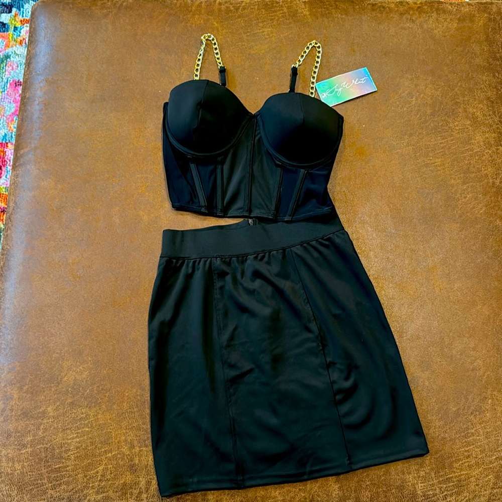 Size small say what set with sexy mesh corset style top